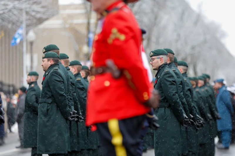 Military parade in Quebec. Remembrance Day ceremony in Quebec city. Canada